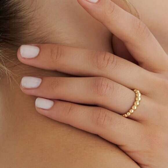 Gold Ring Beautiful Beaded Ball Gold Ring 18K Stacking Ring WATERPROOF gold ring - Picture 1 of 8